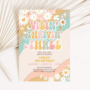 Invitation Vibin' Thrivin' Et Trois Hippie Rétro Anniversaire
