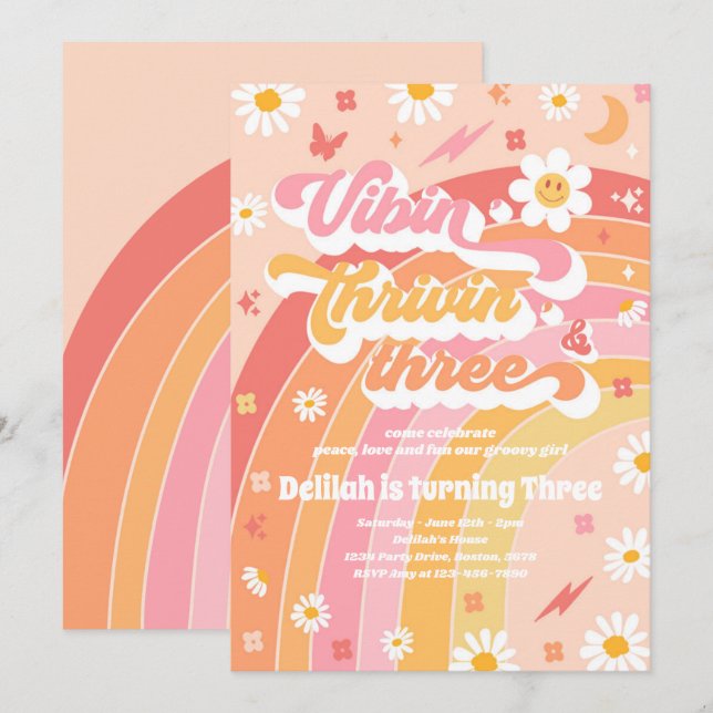 Invitation Vibin' Thrivin' Et Trois Super 3e anniversaire (Devant / Derrière)