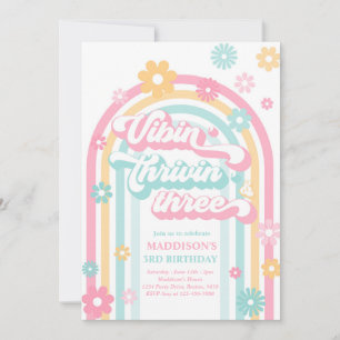 Invitation Vibin' Thrivin' Three Boho Daisy Rainbow Anniversa