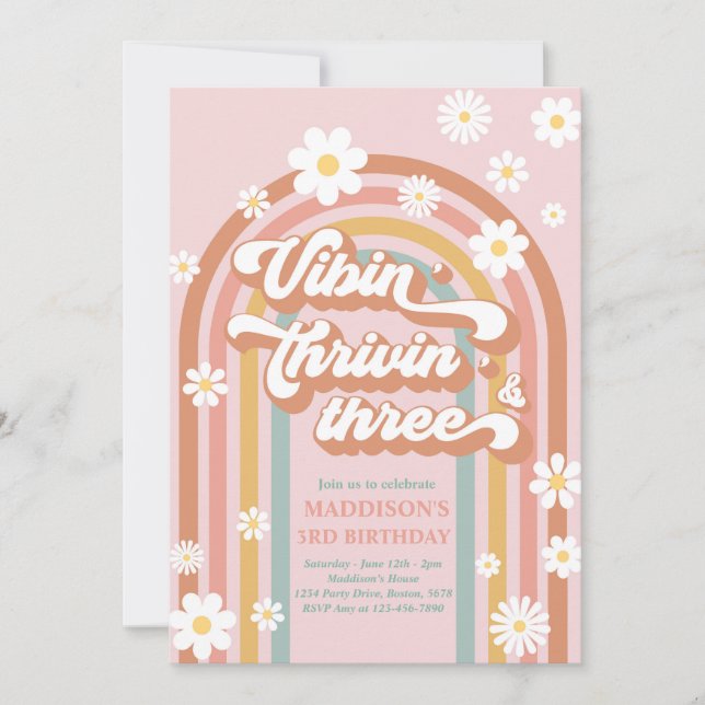 Invitation Vibin' Thrivin' Three Boho Daisy Rainbow Anniversa (Devant)