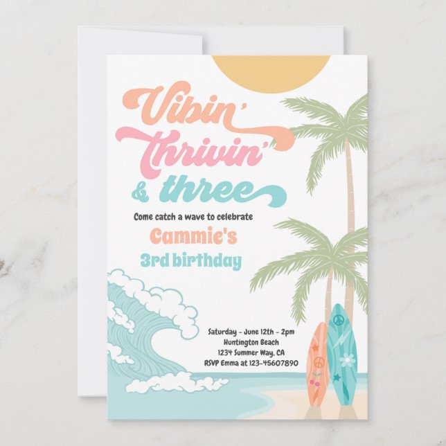 Invitation Vibin' Thrivin' & Trois Retro Surf Beach Anniversa (Devant)
