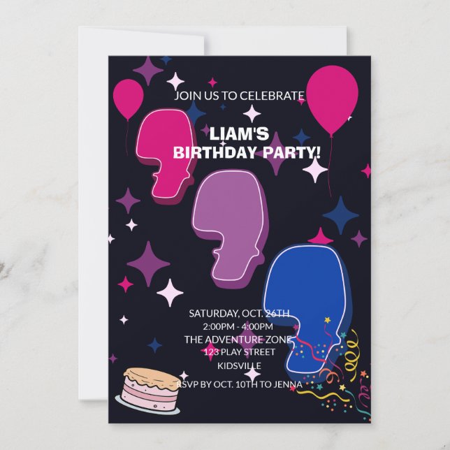 Invitation Vibrant 7th Birthday | Pink Blue Confetti (Devant)