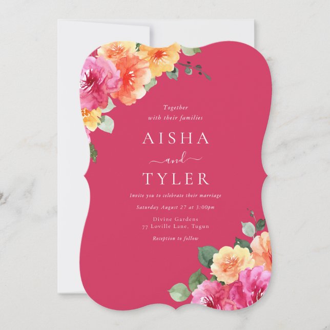 Invitation Vibrant Blush Floral Watercolor Wedding (Devant)