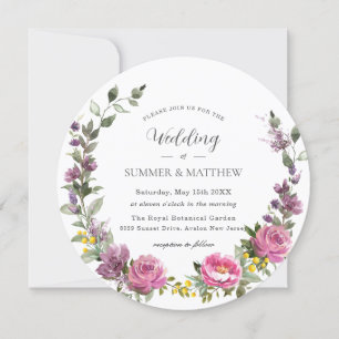 Invitation Vibrant Boho Magenta rose violet Mariage floral