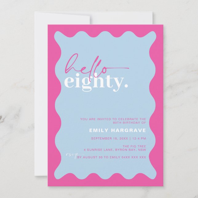 Invitation Vibrant Bonjour 80e fête d'anniversaire (Devant)