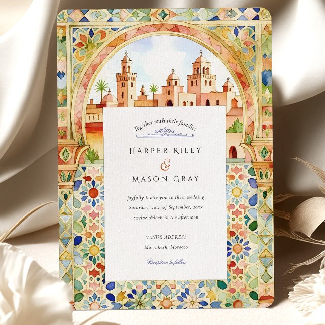 Invitation Vibrant Carreau Marocain & Arche de Marrakech pour (Créateur téléchargé)