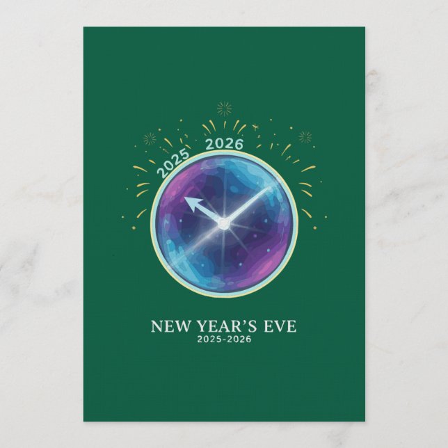Invitation Vibrant Celestial Clock New Year's Eve 2026 Party (Devant)