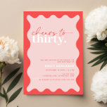 Invitation Vibrant Cheers à la 30ème fête d'anniversaire<br><div class="desc">Cette vibrante invitation à la fête du 30e anniversaire est parfaite pour une fête d'anniversaire moderne. Le design simple présente un texte de script de bonjour contemporain en couleur blanche sur un arrière - plan de pêche dynamique avec bordure ondulée. Personnalisable dans n'importe quelle couleur. Gardez le design minimal et...</div>