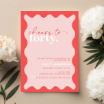 Invitation Vibrant Cheers to Quarante fête d'anniversaire 40e<br><div class="desc">Cette vibrante invitation à la fête du 40e anniversaire est parfaite pour une fête d'anniversaire moderne. Le design simple présente un texte de script de bonjour contemporain en couleur blanche sur un arrière - plan de pêche dynamique avec bordure ondulée. Personnalisable dans n'importe quelle couleur. Gardez le design minimal et...</div>