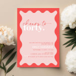 Invitation Vibrant Cheers to Quarante fête d'anniversaire 40e<br><div class="desc">Cette vibrante invitation à la fête du 40e anniversaire est parfaite pour une fête d'anniversaire moderne. Le design simple présente un texte de script de bonjour contemporain en couleur blanche sur un arrière - plan de pêche dynamique avec bordure ondulée. Personnalisable dans n'importe quelle couleur. Gardez le design minimal et...</div>
