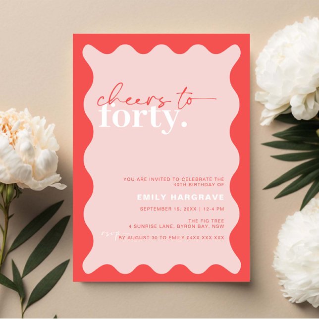 Invitation Vibrant Cheers to Quarante fête d'anniversaire 40e (Créateur téléchargé)