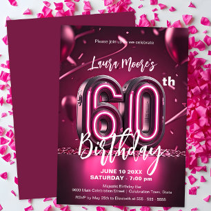 Invitation Vibrant Chic Neon rose 60e anniversaire Célébratio