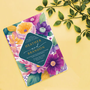 Invitation Vibrant couleur été aquarelle Mariage floral