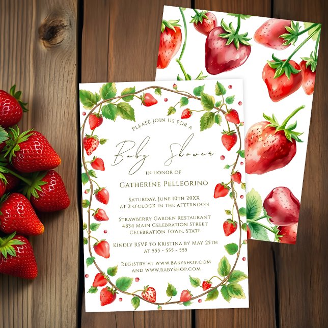 Invitation  vibrant de Baby shower de fraises (Créateur téléchargé)