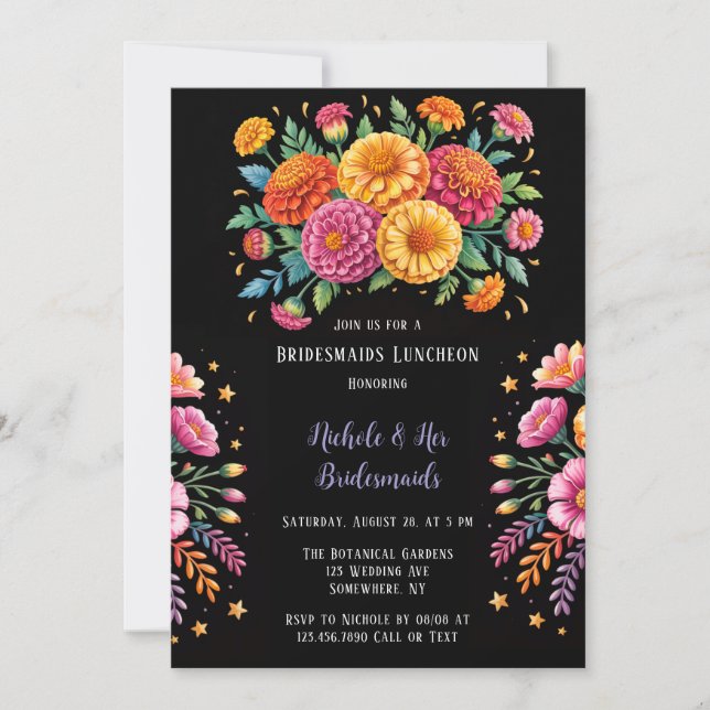 Invitation Vibrant Fiesta Mariage Bouquet Bridesservantes Déj (Devant)