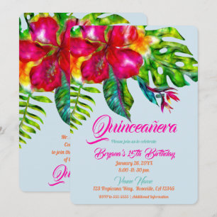 Invitation Vibrant Fleurs Tropicales d'Hibiscus pour Quinceañ