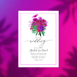 Invitation Vibrant Fuchsia Mariage moderne Photo QR Code