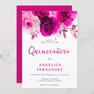 Invitation Vibrant Fuchsia Rose rose Quinceanera Party