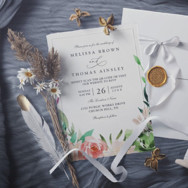 Invitation Vibrant Garden Rustic Colorful QR Code Wedding (Créateur téléchargé)