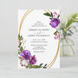 Invitation Vibrant Gras brillant violet Floral Mariage modern