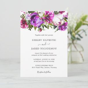 Invitation Vibrant Gras brillant violet Floral Mariage modern