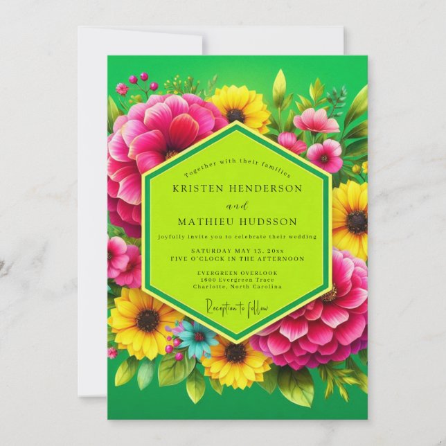 Invitation Vibrant Green Floral Summer Wedding (Devant)