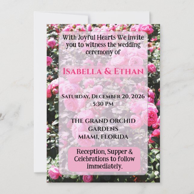 Invitation Vibrant Hot Pink Rose Bush Garden Wedding  (Devant)