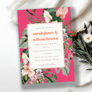 Invitation Vibrant Magenta Blush Boho Tropical Floral Mariage