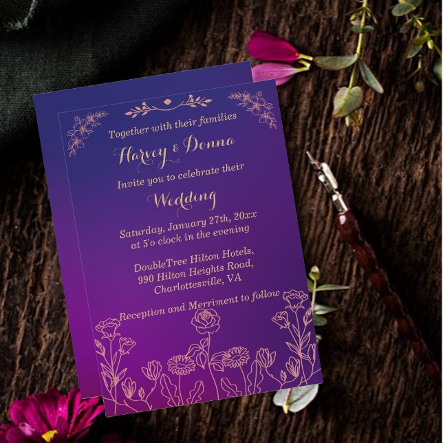 Invitation Vibrant Magenta Purple avec Mariage fleuri (Créateur téléchargé)