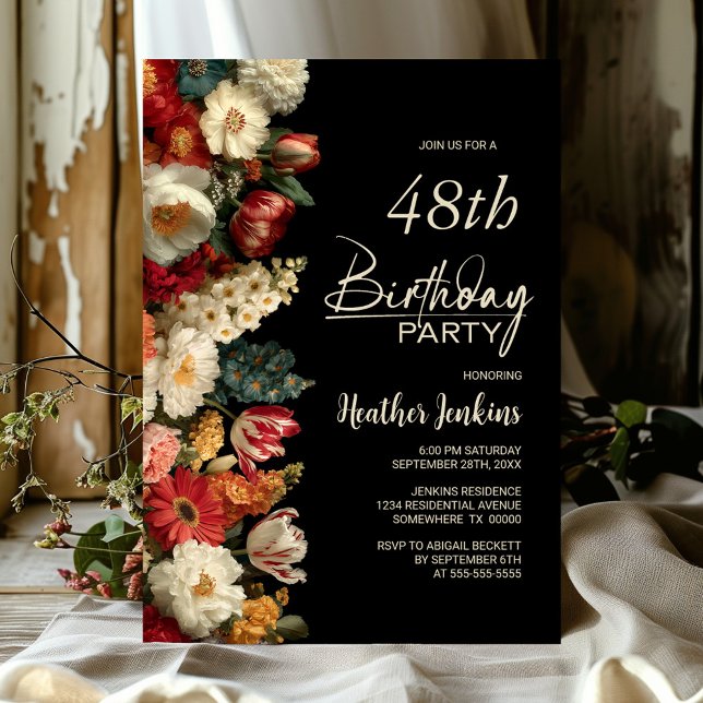 Invitation Vibrant Moody Floral Black Any Age Birthday Party (Créateur téléchargé)