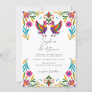 Invitation Vibrant Oiseaux mexicains Otomi Floral Fiesta Mari