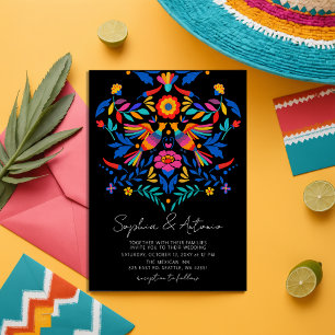 Invitation Vibrant Oiseaux mexicains Otomi Floral Fiesta Mari