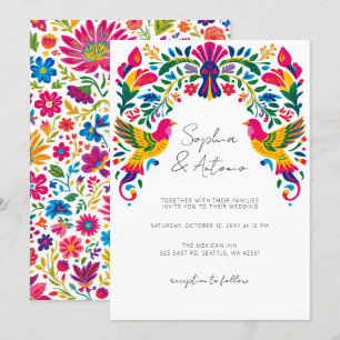 Invitation Vibrant Oiseaux mexicains Otomi Floral Fiesta Mari