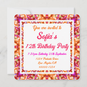 Invitation Vibrant orange brillant jaune gras rose rose Anniv