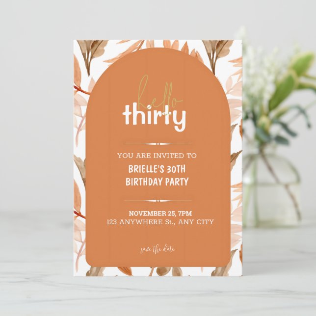 Invitation Vibrant Orange Floral 30e anniversaire (Debout devant)