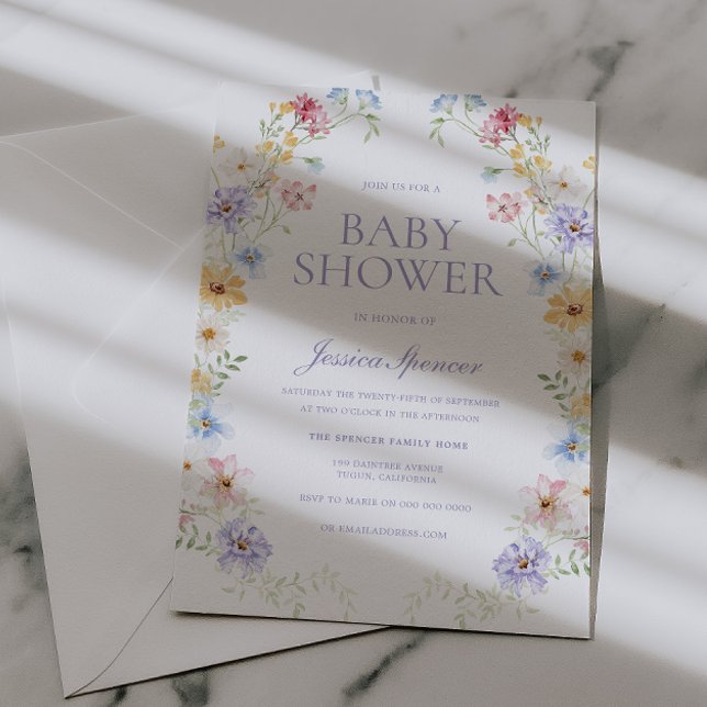 Invitation Vibrant Pastel Wildflowers Modern Baby Shower (Créateur téléchargé)