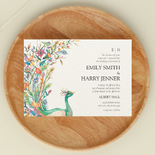 Invitation Vibrant Peacock Botanical Spring Wedding