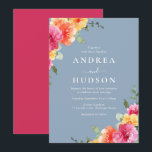 Invitation Vibrant Pink Floral Dusty Blue Wedding<br><div class="desc">=Vibrant Pink Floral Dusty Blue Wedding Invitation

See matching collection in our Niche and Nest Store</div>