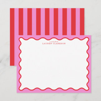 Invitation Vibrant Pink & Red Modern Wavy Border Note Card