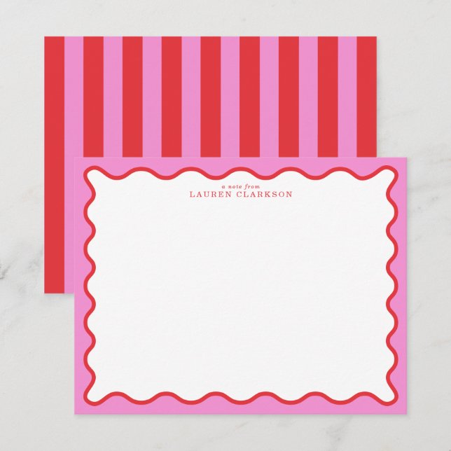 Invitation Vibrant Pink & Red Modern Wavy Border Note Card (Devant / Derrière)