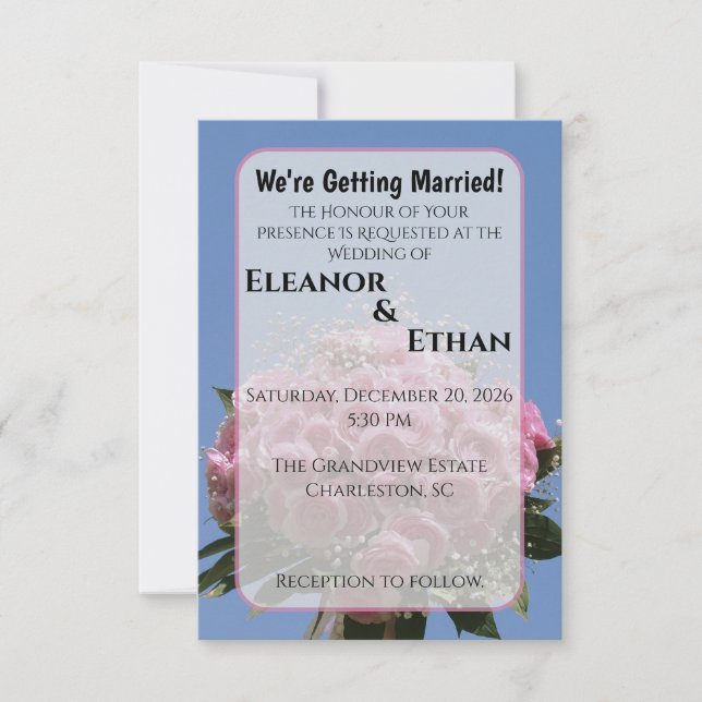 Invitation Vibrant Pink Rose Bouquet & Blue Sky Summer  (Devant)