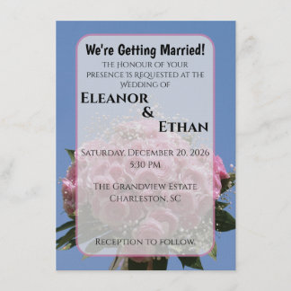 Invitation Vibrant Pink Rose Bouquet & Blue Sky Summer