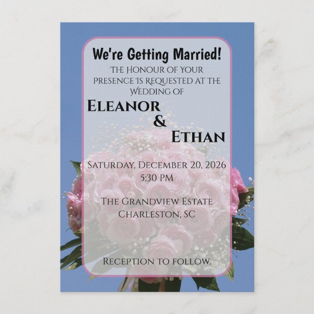 Invitation Vibrant Pink Rose Bouquet & Blue Sky Summer  (Devant)