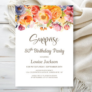 Invitation Vibrant Printemps Floral Surprise 80e fête d'anniv