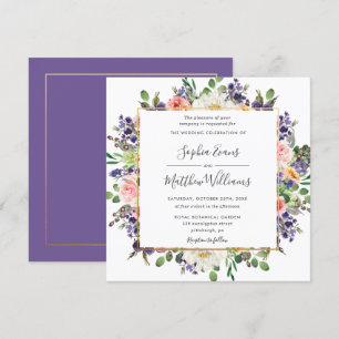 Invitation Vibrant Purple Pêche Blanc Blush Floral Mariage
