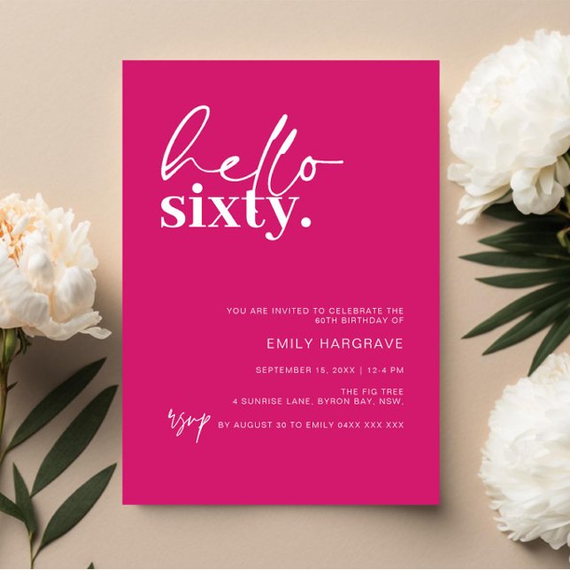 Invitation Vibrant rose chaud Bonjour Soixante 60e fête d'ann (Créateur téléchargé)