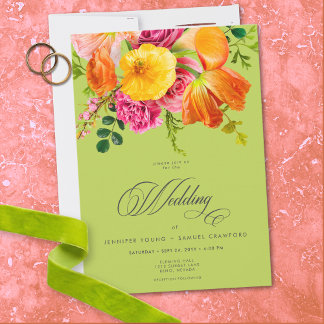 Invitation Vibrant Summer Floral Lime Orange Pink Wedding