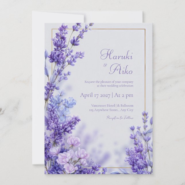 Invitation Vibrant Violet Botanical Lavender Gold Frame (Devant)