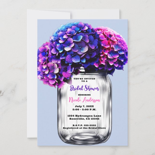Invitation Vibrantes Hydrangeas Violettes Bleues Roses pour u (Devant)