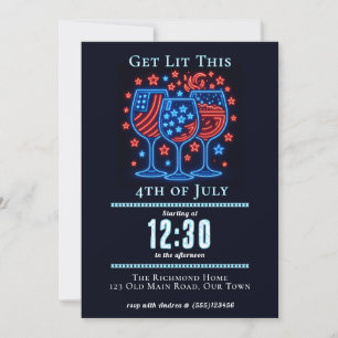 Invitation Vibrations de liberté néon   Fêtez le 4 juillet